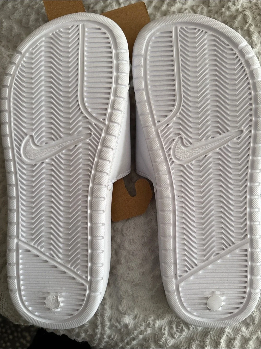 Nike White Kids Slide Sandals with Embossed Logo
